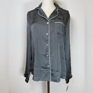 New! PJ Couture Dark Gray Satin 2-Piece Pajama Set Top And Shorts Womens Medium